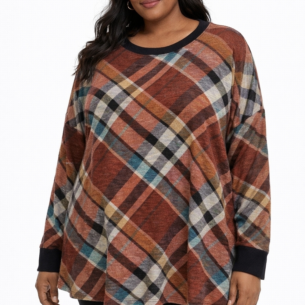 Chris & Carol Multicolor Plaid Long Sleeve Top - NWOT - 1X